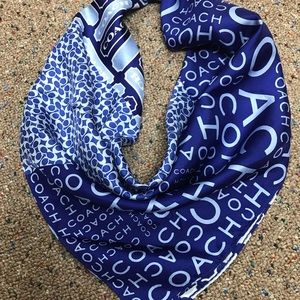 Coach blue logo print square silk scarf
